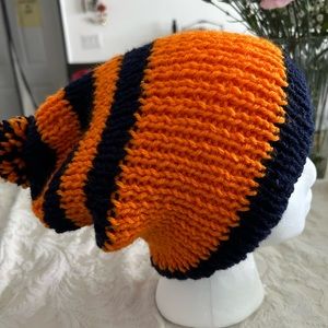 Unisex hat handmade black & orange beanie one size